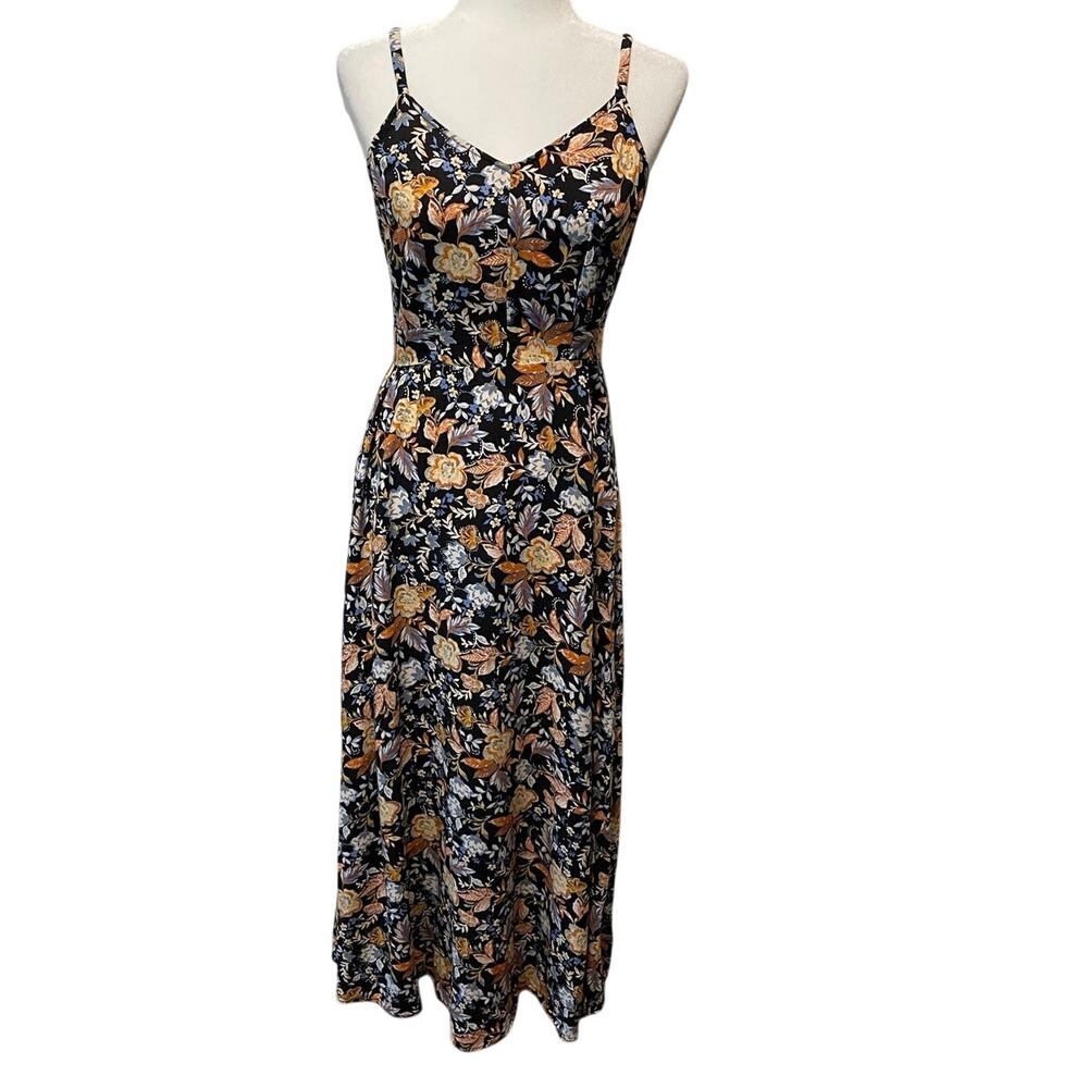 MSK Floral Maxi Dress Sz M V-Neck Tie Back Viscose Cottagecore Boho